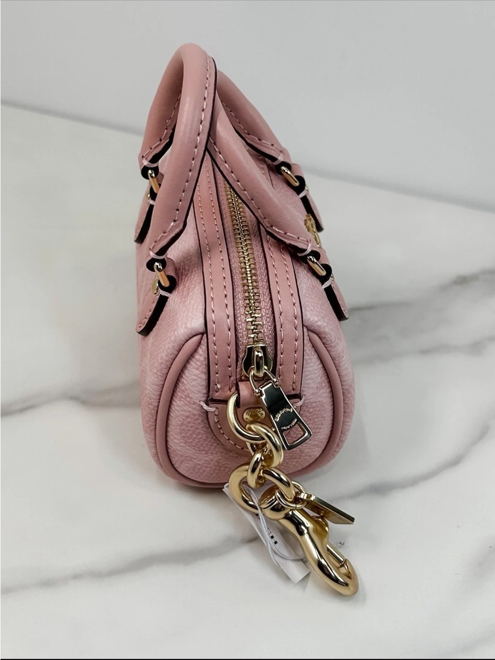 Coach Pink Mini Signature Dome Key Charm with Gold Hardware - Picture 8 of 9